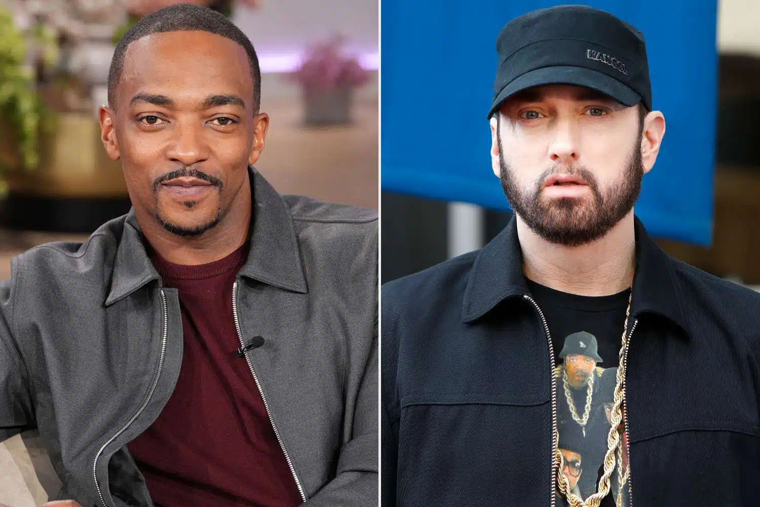 Anthony Mackie (left); Eminem (right). Photo: Chris Haston/WBTV via Getty; Kurt Krieger/Corbis via Getty